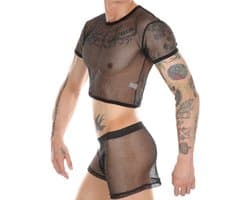 Transparante kleding set mannen - Topje en broekje - Short - Crop - Erotische set heren - Sexy - Clubkleding