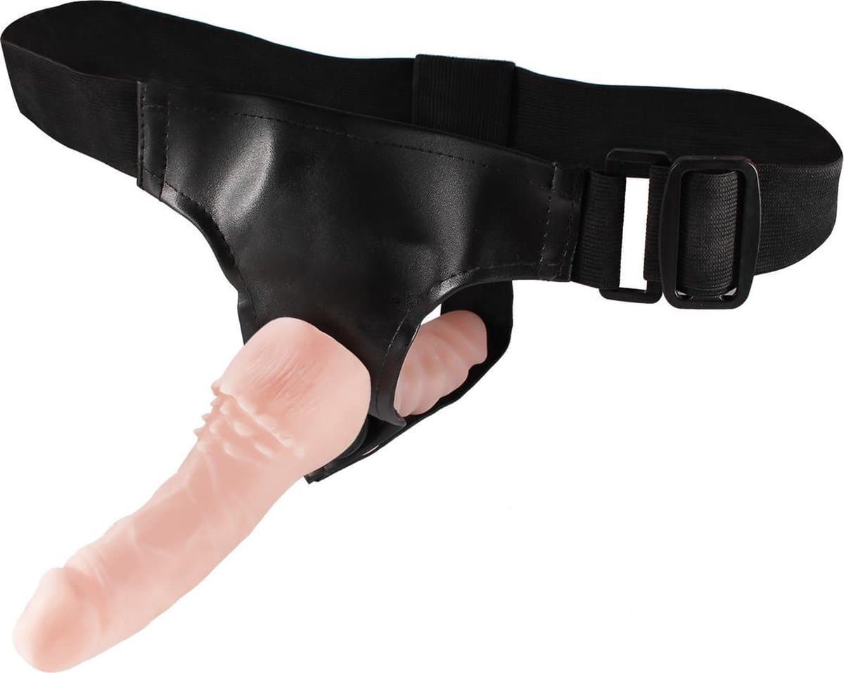 Strap on harnas ULTRA - met 2 voorbind dildo's. Anaal en vaginaal te gebruiken - zwart — afbeelding 1