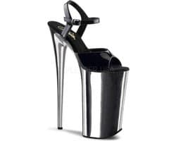 Pleaser - BEYOND-009 Sandaal met enkelband, Paaldans schoenen - Paaldans schoenen - 40 Shoes - Zwart/Zilverkleurig