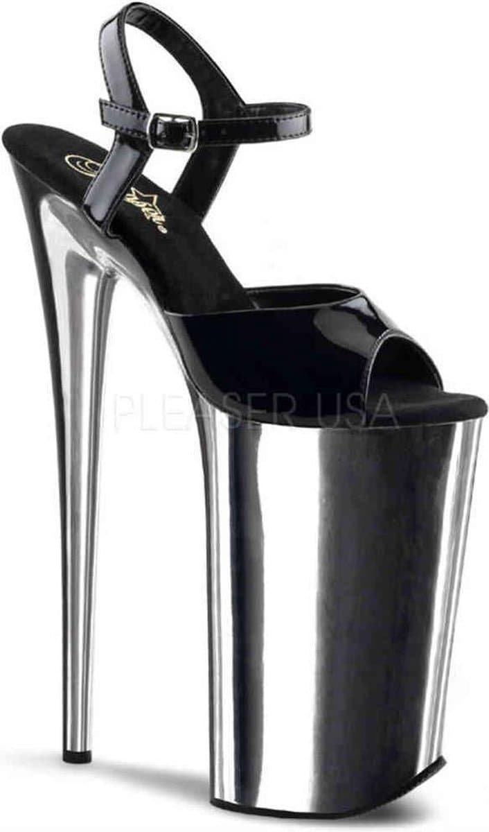 Pleaser - BEYOND-009 Sandaal met enkelband, Paaldans schoenen - Paaldans schoenen - 40 Shoes - Zwart/Zilverkleurig — afbeelding 1