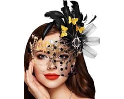 Vederachtige Gouden Masker voor Dames - Venetiaans Feestmasker voor Carnaval en Prom, Elegante Oogmasker voor Verkleedpartijen