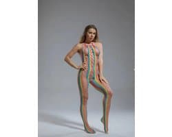 Cindylove - Bodystocking - Catsuit met Rijgveter Illusie - One size - Rainbow