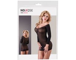 Mandy Mystery Lingerie – Spannende Mini Jurk met Lange mouwen en Licht Transparant voor Ultieme Verleiding – One Size - Zwart