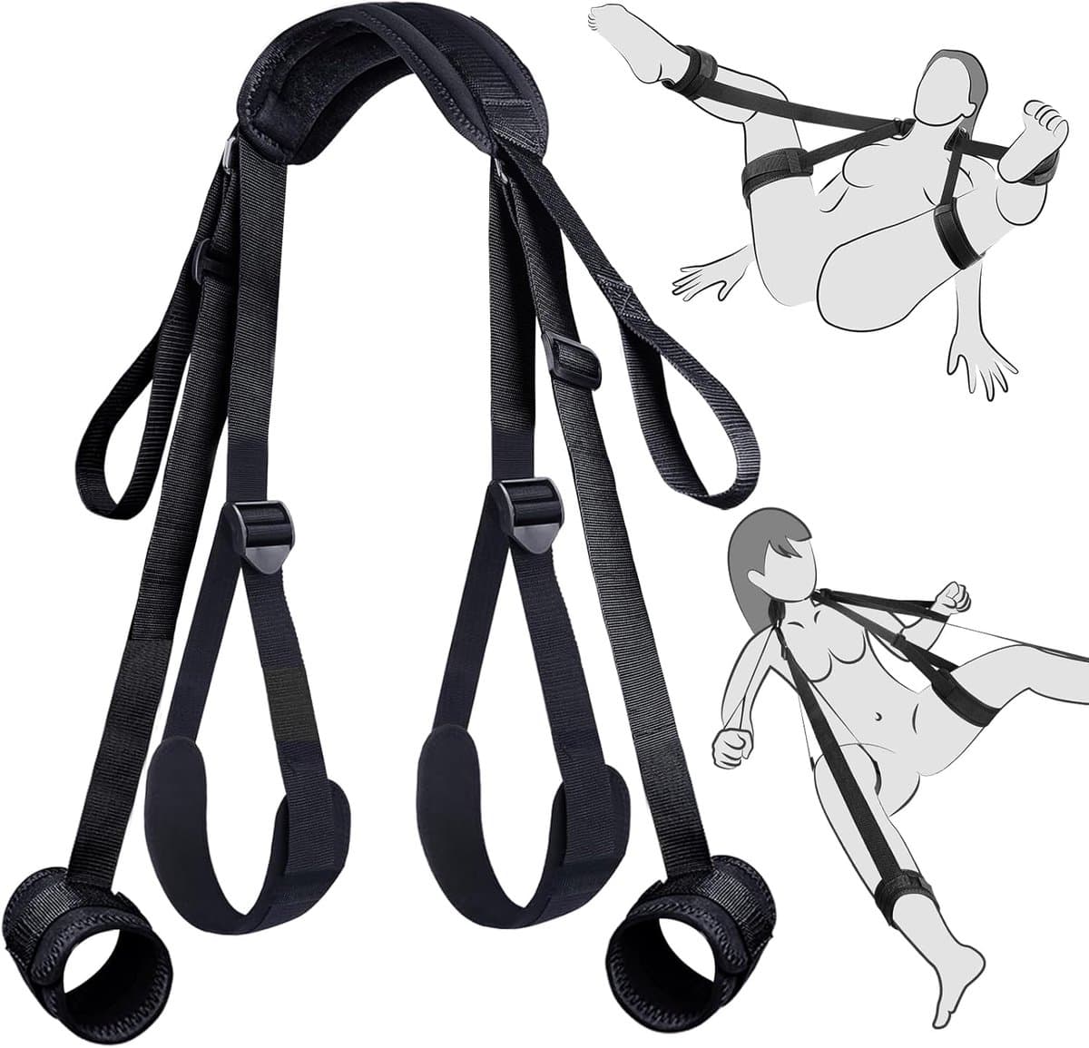 Oneay Seksspeeltjes BDSM bondage-beperkingen - Seksspeeltjes voor volwassenen: seksriemen van nek tot pols, dijbeen- en enkelbanden, verstelbare, ondeugende bedbeperkingen voor SM-spelletjes, BDSM-speeltjes voor seksueel genot voor stellen. — afbeelding 1