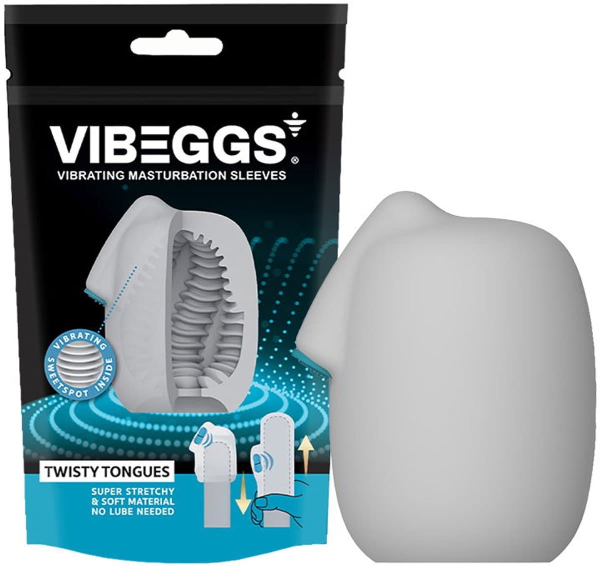 VIBEGGS - Twisty Tongues - Vibrerende Masturbatie Sleeve èn Vinger Vibrator - Wit — afbeelding 1