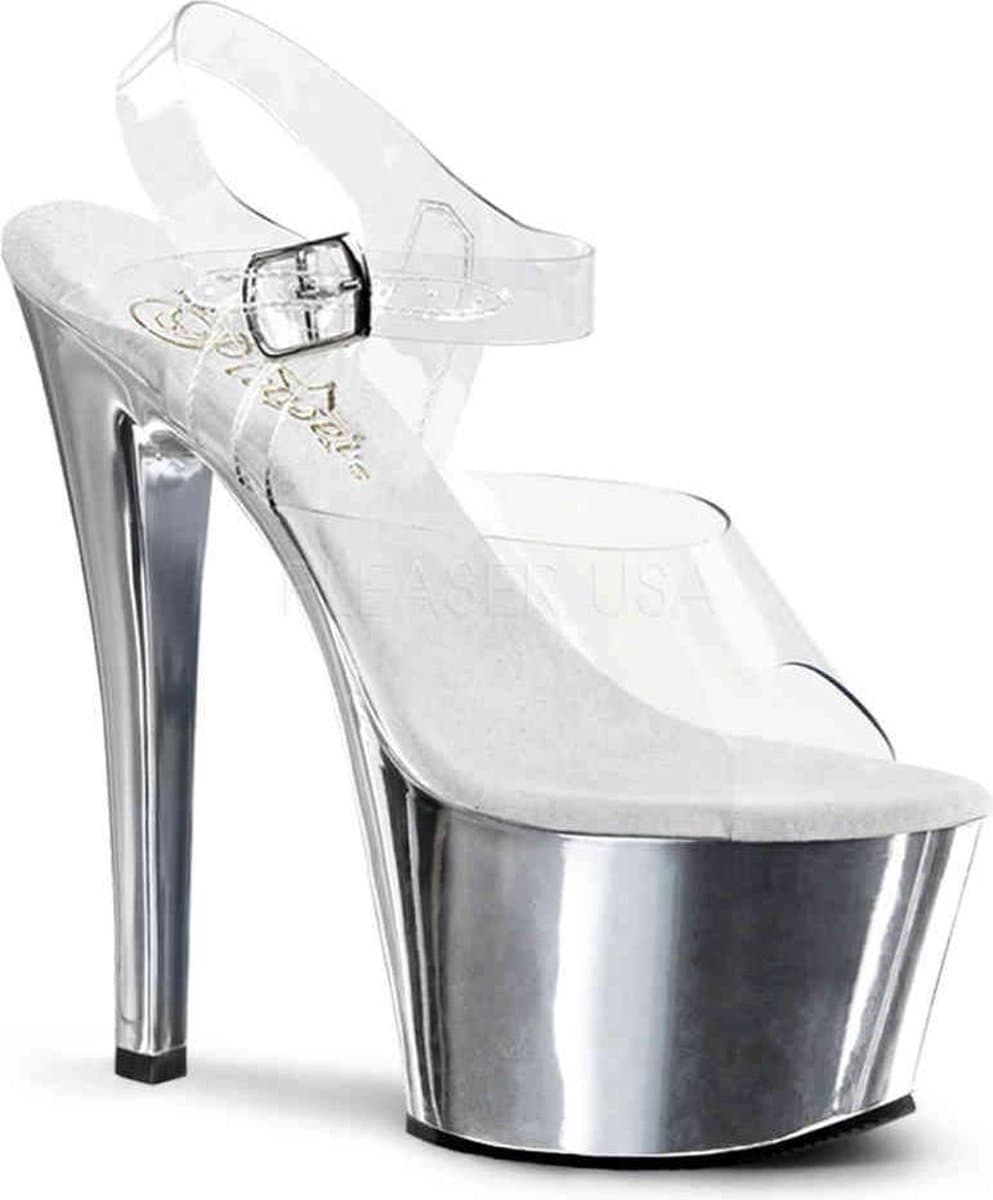 Pleaser - SKY-308 Sandaal met enkelband, Paaldans schoenen - Paaldans schoenen - 36 Shoes - Zilverkleurig — afbeelding 1