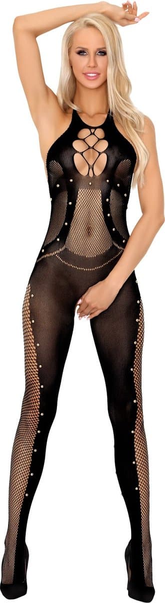 Livco Corsetti - Erotische Bodystocking / Catsuit met Open Kruis - Sexy Lingerie - Erotische Lingerie - Maat S t/m L - Ilean - Zwart - S/M — afbeelding 1