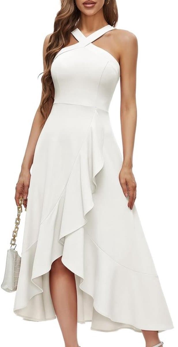 Elegante Halter Maxi Jurk met Ruches - Cocktail, Feest & Bruidsmeisjesjurk — afbeelding 1
