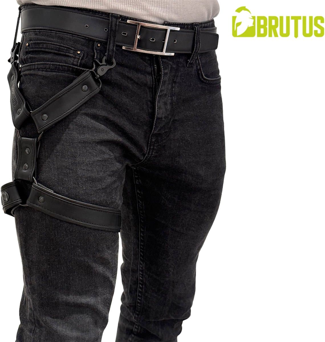 BRUTUS Leather Leg Harness Black-Black — afbeelding 1