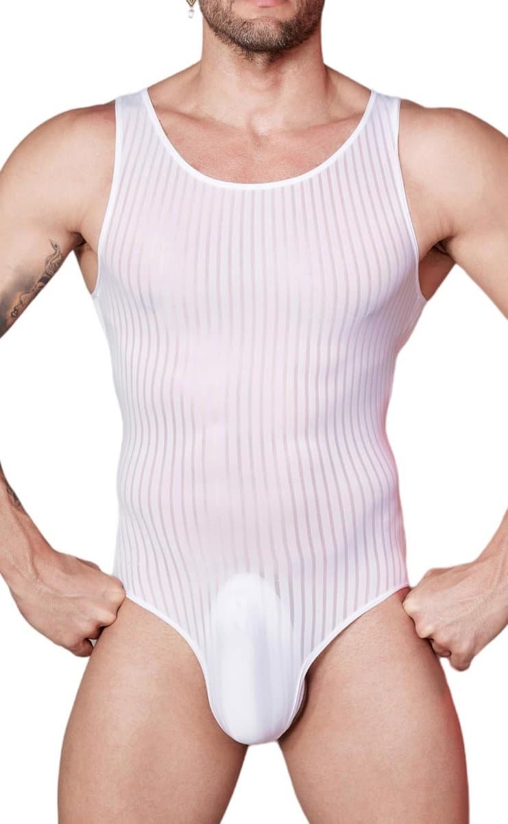 Mannen Body String Transparant Streep Mouwloos Kleding Stretch Onderhemd — afbeelding 1