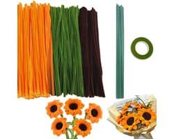 300 Pcs Pipe Cleaner Flower Set Chenille Wire Pipe Cleaner Pipe Cleaner for Crafts with Ribbon and Green Stick for DIY - ShopVlot