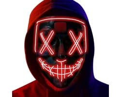 Led Halloween Masker, 2025 Upgrade Led Purge Mask, Glitter in Het Donker, Griezelig Masker met 4Verlichtingsmodi voor Halloween