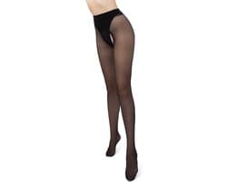Giulia - Intimo Plus licht glanzende 20den Sheer Panty met open kruis - Zwart - XL
