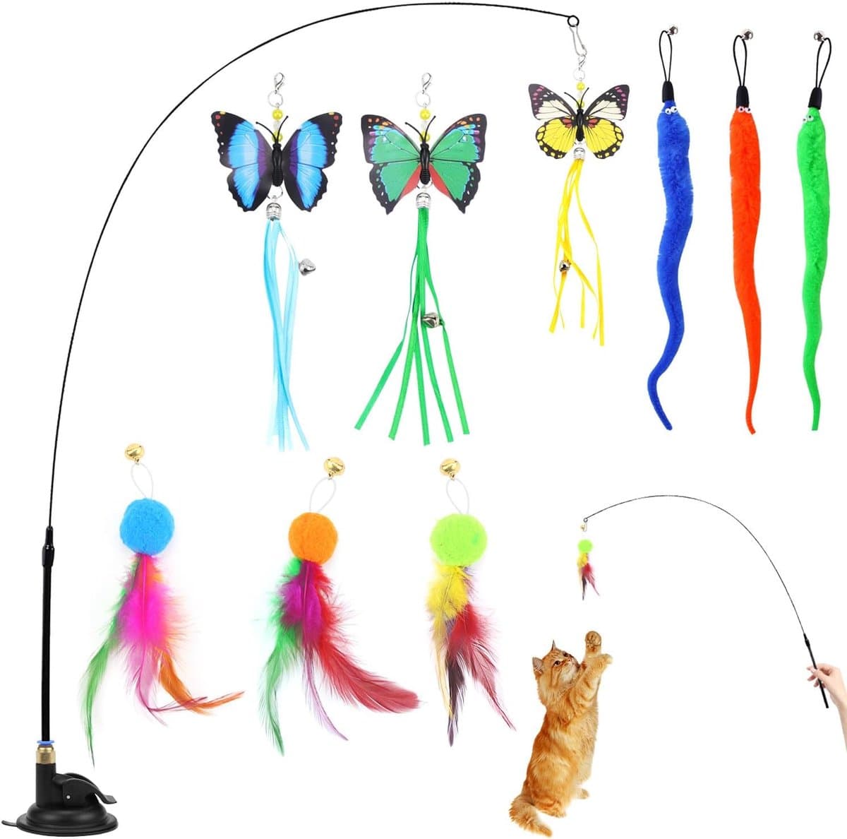 Interactief Kattenspeelgoed Cat Toy Intelligentie Katten Speelgoed Kattenhengel Stabiel Met Veren en Zuignap Kittenspeelgoed Simucatstick Kattenspeeltjes Voor Kleine Grote Katten (stijl 1) — afbeelding 1