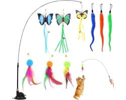 Interactief Kattenspeelgoed Cat Toy Intelligentie Katten Speelgoed Kattenhengel Stabiel Met Veren en Zuignap Kittenspeelgoed Simucatstick Kattenspeeltjes Voor Kleine Grote Katten (stijl 1)