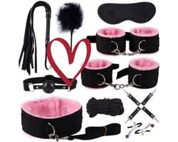 10-Delige Roze Nylon Verstelbare Lifestyle-Set Met Comfortabele Accessoires, Cadeau Voor Koppels - Q