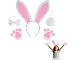 Women's Bunny Ears Costume Set, 4 Pieces, Bunny Ears, Headband with Bow Tie and Paw Gloves, Easter Bunny Costume - ShopVlot