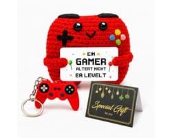 Gehaakte controller set - Gamer cadeau - Cadeau geven - 3-delige set - 7.5 x 7.5 cm - Rood