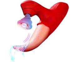 Likkende Tong Vibrator voor Vrouwen, Clitorisstimulator met Zuigfunctie, 10 Likstanden & 10 Zuigstanden, Siliconen, Waterdicht en Oplaadbaar