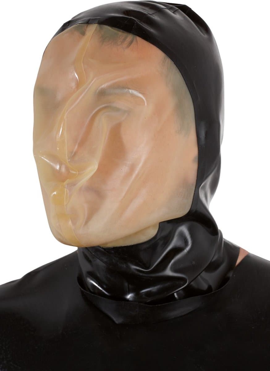 LateX – Latex Vacuüm Masker Gelijmd met Vergroot Zichtveld en Kleine Ademhalings Gat – Zwart — afbeelding 1