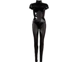 Cottelli Collection – Jumpsuit met Ritsen over Tepels en Kruis Wetlook Uitstraling Spanning en Uitdaging – Maat XS – Zwart