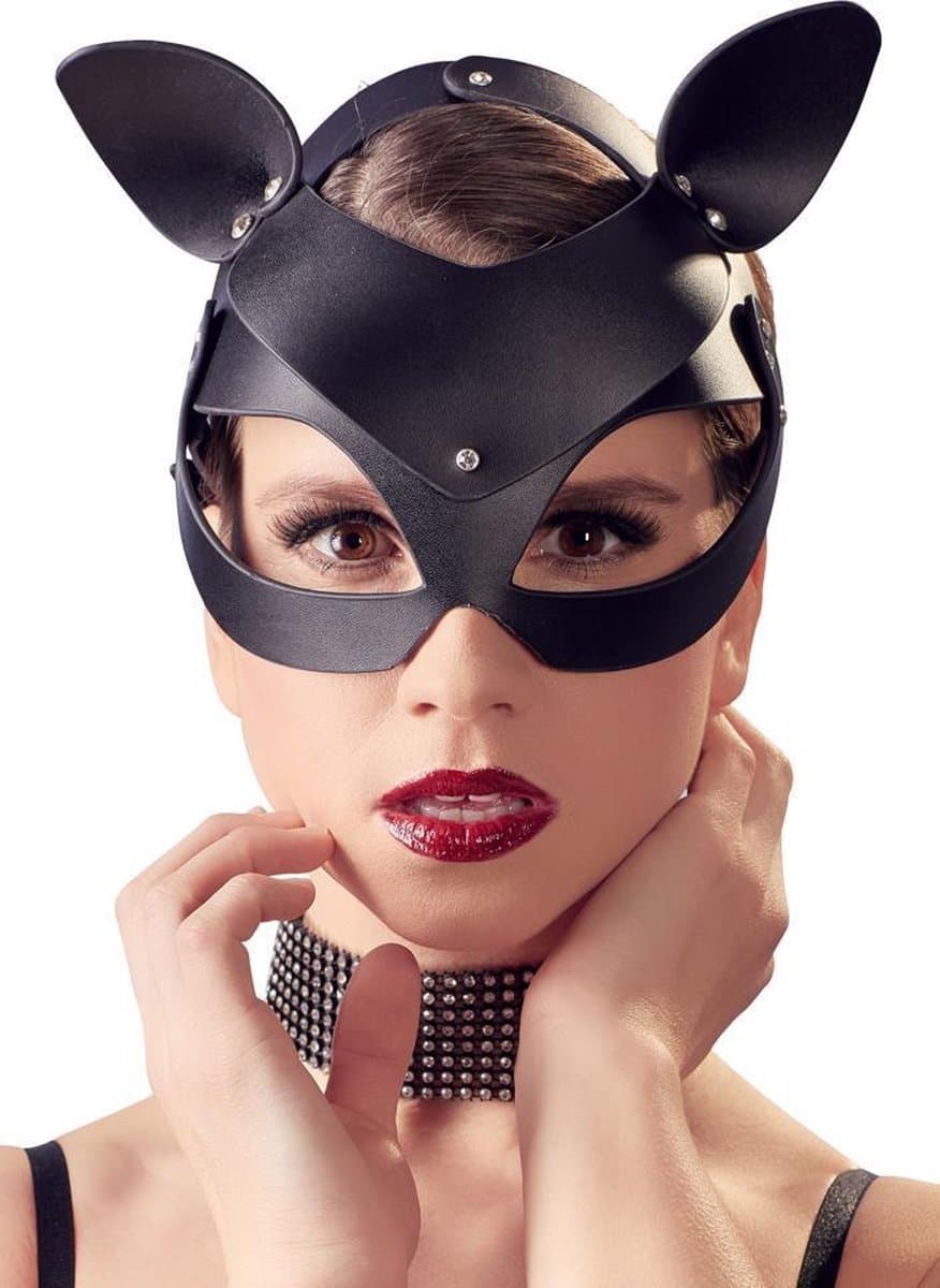 Bad Kitty – Kunstlederen Hoofdmasker met Katten Oortjes Verstelbaar – One Size – Zwart — afbeelding 1