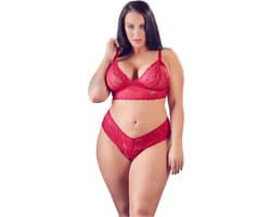 Cottelli Plus Size – Lingerie Set met Open String voor Uitstraling vol Passie – Maat 4XL – Rood