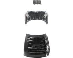 BamBella ® Sexy erotische lingerie set - Maat L/XL Kleding set kleding outfit dames met crop top Rollenspel kleding Reptiel print