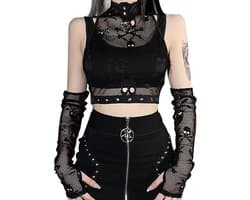 Crop Top Y2K Gothic Emo Black Punk Slim Fit - Dames T-Shirt voor Feest en Club