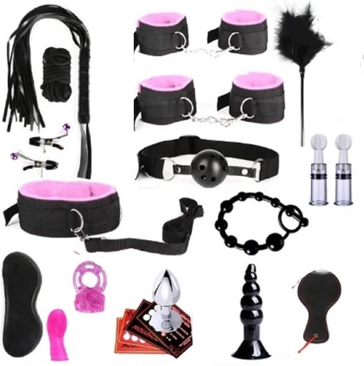 BNDGx® - Sex Toys - voor koppels - 14 delen Set - SM Pakket - Bondage - Vastbinden - Kit - Startset - handboeien - Rood BDSM — afbeelding 1