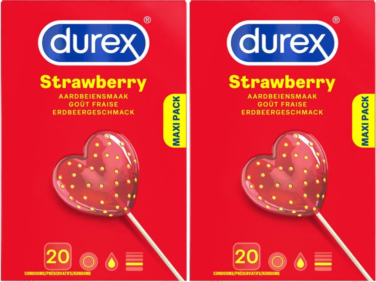 Durex Condooms Strawberry 20st - 2 Stuks - Voordeelverpakking — afbeelding 1