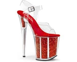 Pleaser - FLAMINGO-808G Sandaal met enkelband, Paaldans schoenen - Paaldans schoenen - 37 Shoes - Rood/Transparant