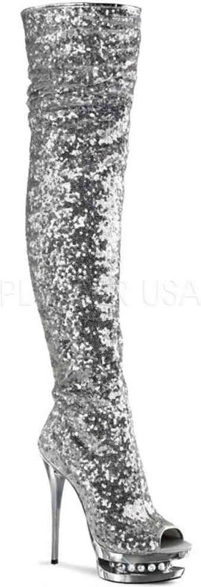 Pleaser - BLONDIE-R-3011 Plateau Overknee Laarzen - Paaldans schoenen - 39 Shoes - Zilverkleurig — afbeelding 1