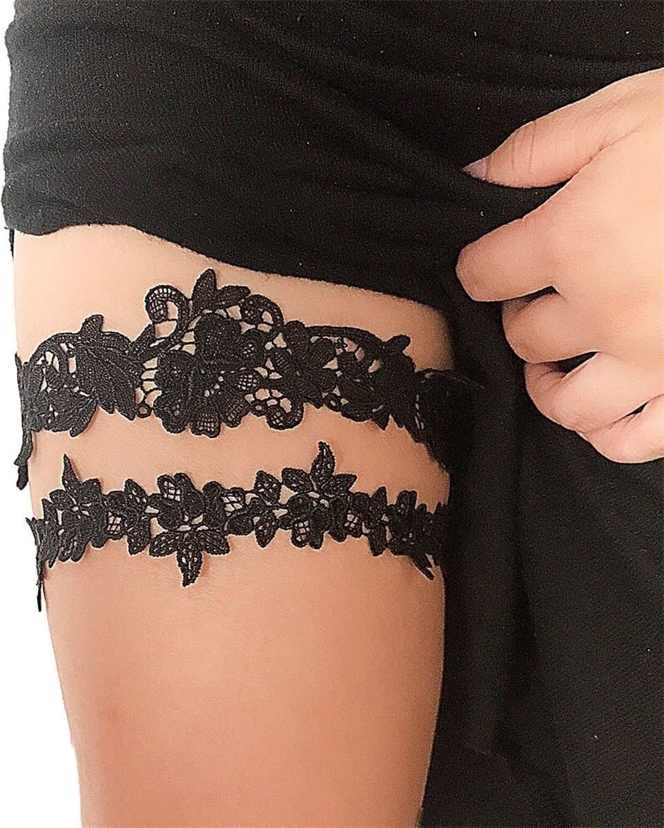 WiseGoods Luxe Kousenband Dames - Sexy Lingerie - Ondergoed Accessoires - Cadeau - Erotiek - Voor Kousen - Huwelijk - 2 stk Zwart — afbeelding 1