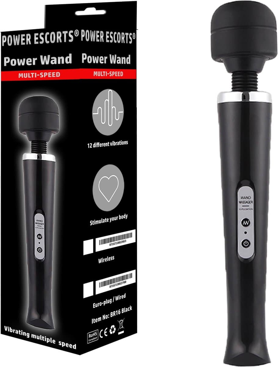 Power Escorts Power Wand Massager - 32 cm - Stroomkabel - Zwart — afbeelding 1