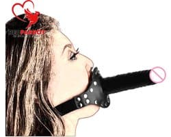 Gag met penis aan binnenzijde en dildo aan buitenzijde - Mondknevel - BDSM