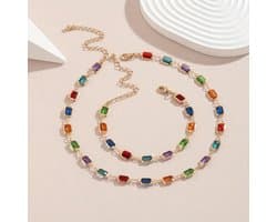 Bovista Ketting + Armband - Dames - Staal - Nep zilver - Met Hanger - Kleurrijk