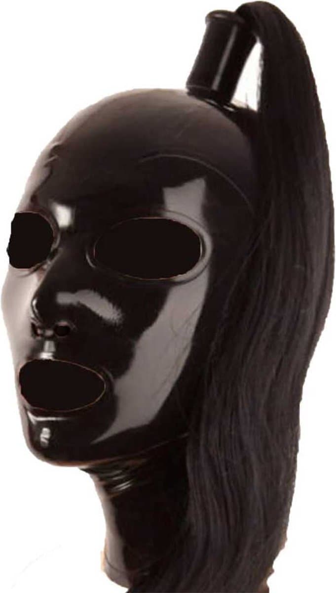 Fetisj latex masker met staart - One size voor XS t/m M - Sex masker - Seks BDSM - Rubber - 4MM dik - Extra staart functie voor controle — afbeelding 1