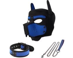 Honden Masker Set - Zwart & Blauw - Masker, Halsband en Riem - Puppy Play - BDSM Roleplay & Cosplay - Unisex - Sex Speeltjes Toys - Erotiek - Bondage Masker - OneSize