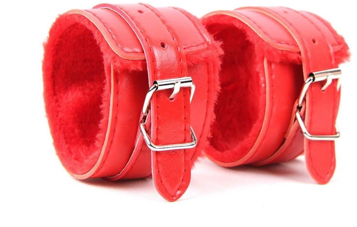 Leren Handboeien met Bont - Rood - SM Bondage Sex - Erotiek Set voor BDSM - Erotische Seksspeeltjes - Sex Toys - Sexy Lingerie - Valentijnsdag Cadeau Voor Hem & Haar - Valentijn Cadeautje Mannen & Vrouwen — afbeelding 1