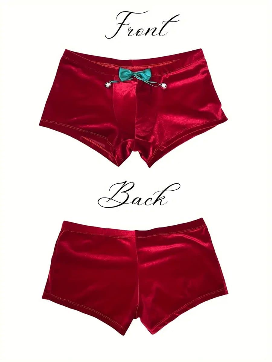 kerst boxer heren sexy bel string fluweel goedkoop floers sexy erotisch kostuum heren christmas — afbeelding 1