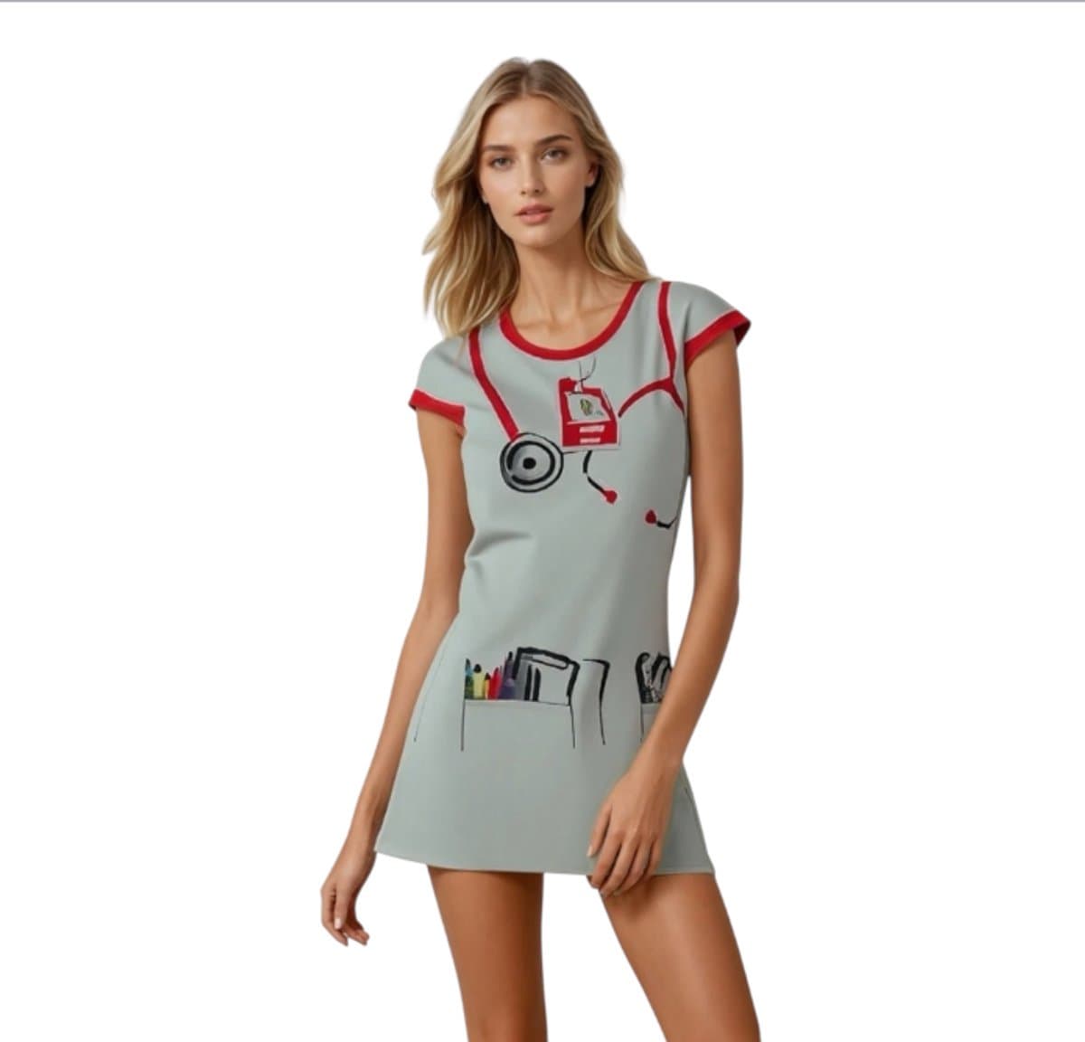 Sexy Verpleegsterskostuum voor Vrouwen – Witte Roleplay Jurk met Muts – Medium – Lingerie Outfit — afbeelding 1