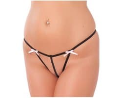 Amorable - Open Slip Met Kleine Strikjes - Zwart/Wit - One Size