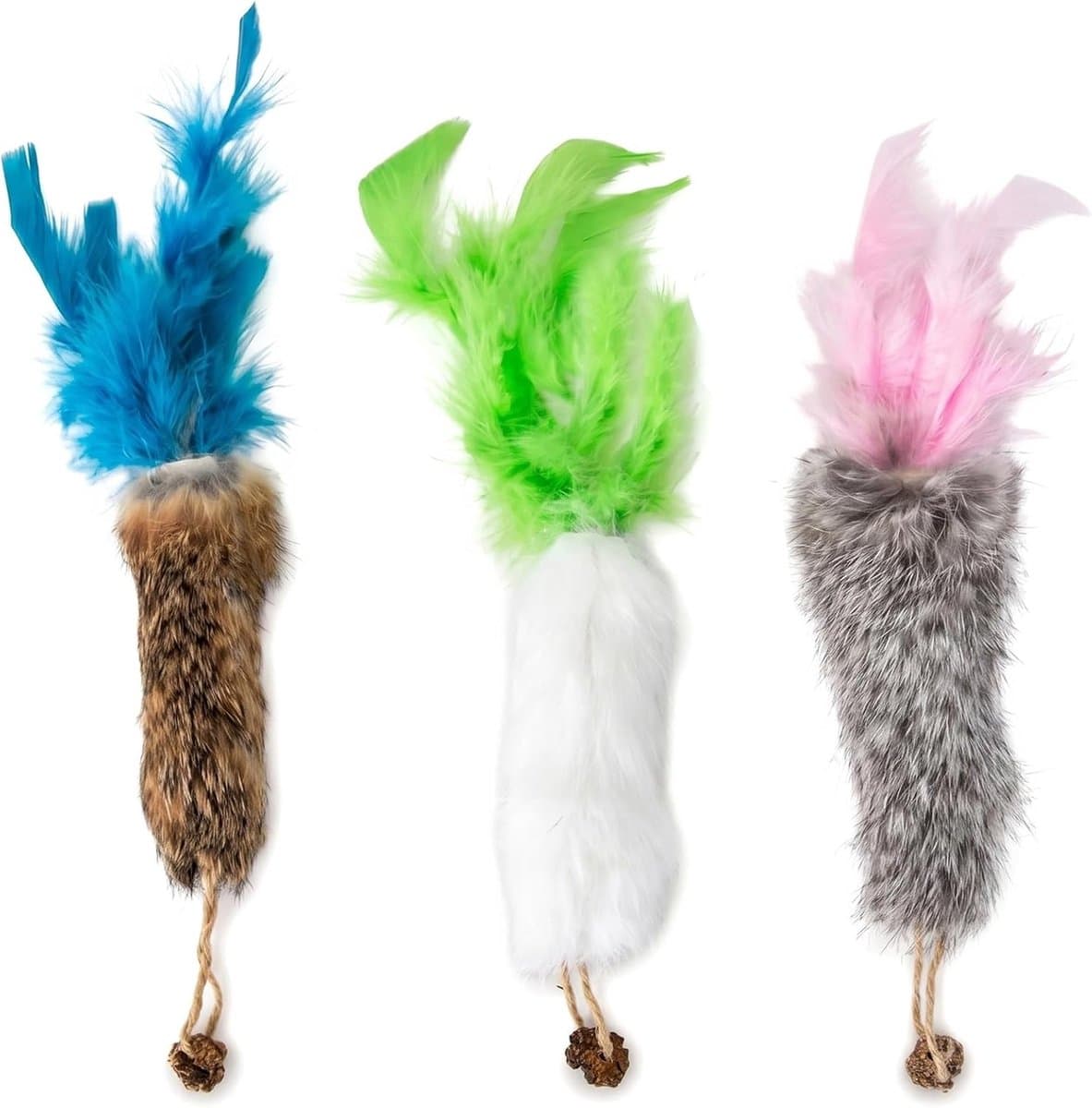 Veerspel voor katten, 3 stuks reserveonderdeel voor kattenspeelgoed, interactief speelgoed voor katten, speelgoed voor kittens, vogelpijp, vogelveren, interactieve kat (groen/blauw/roze) — afbeelding 1