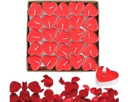 50 Hartvormige Theelichthouders en 1000 Zijden Rozenblaadjes Set voor Valentijnsdag Bruiloft