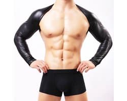 Heren Kunstleer Borst Harnas - Lange Mouwen - Sexy Fetish Wear - Zwart