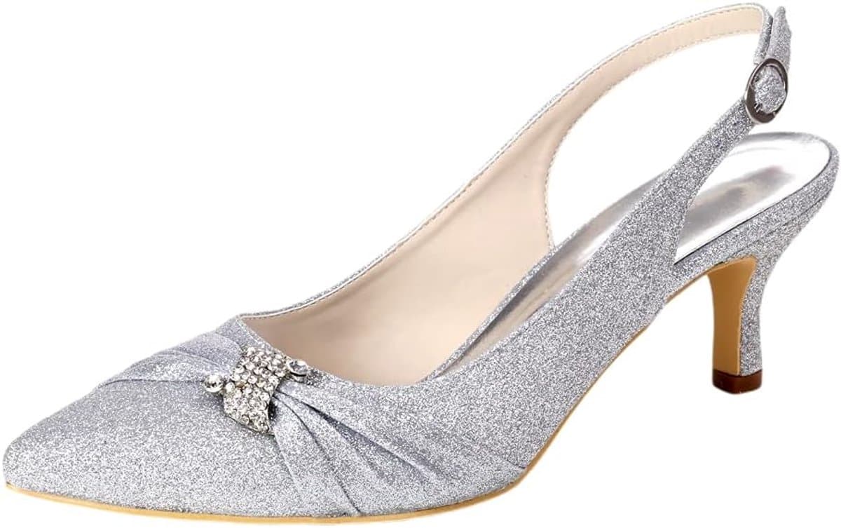 Dansschoenen Slingback - Avondschoenen Hoge Hak - Feestelijke Gelegenheden - Versierd met Strass - 6CM Hakhoogte - Puntige Teen — afbeelding 1