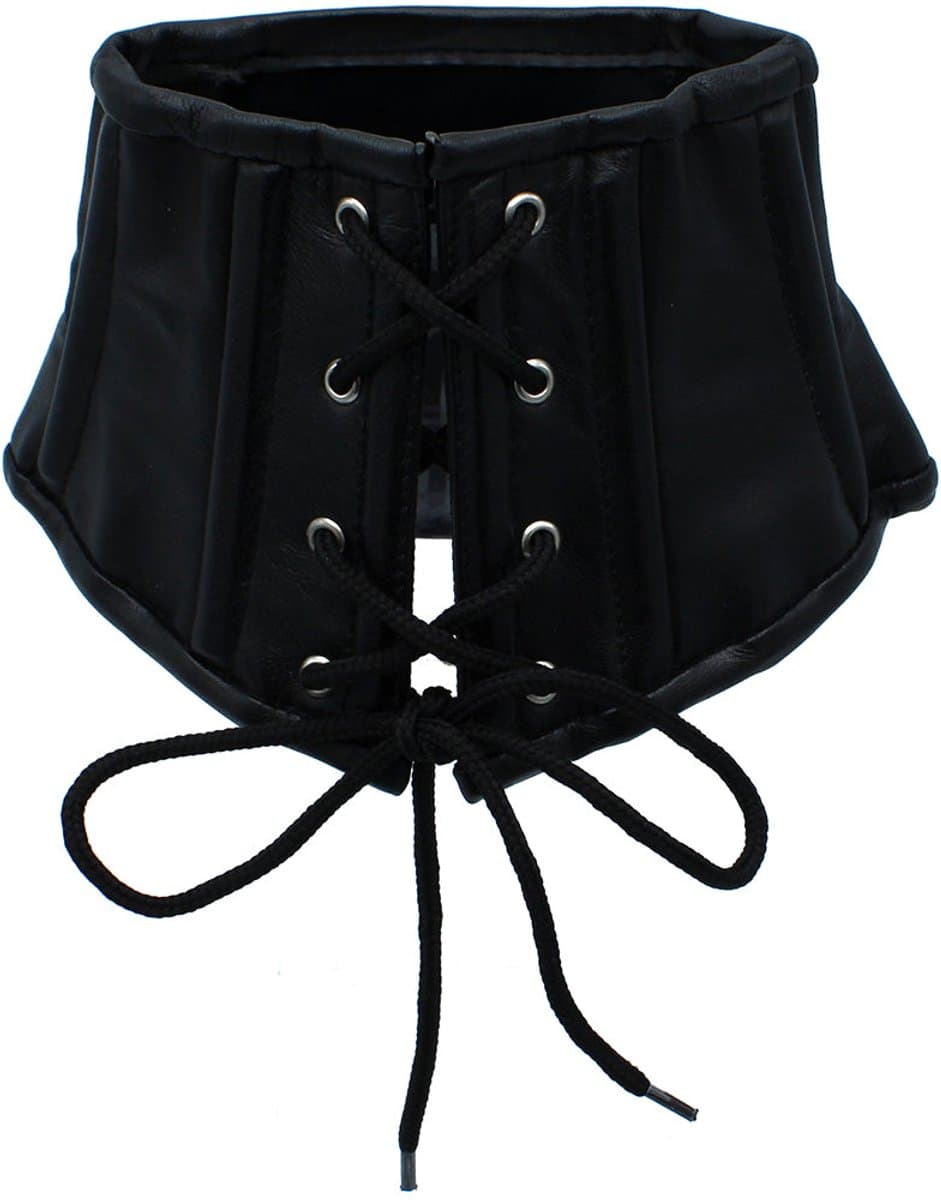 Kiotos - Zwart Lederen Lace-Up Corset Collar — afbeelding 1