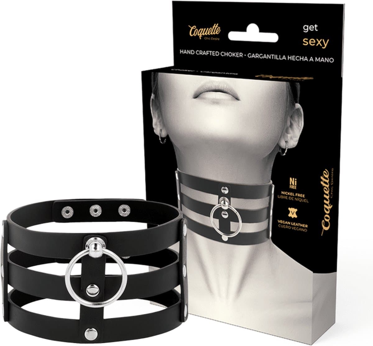 Black Choker Vegan Leather - Fetish / BDSM / Kinky — afbeelding 1