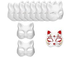 10 stuks kattenmaskers, party, maskerade,therian masker, vossenmasker, wit doe-het-zelf maskers om te beschilderen, doe-het-zelf papieren masker, cosplay